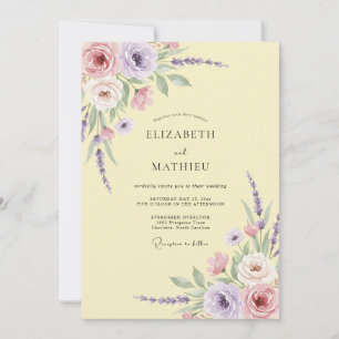 Pale Yellow Lilac Leafy Wedding Invitation