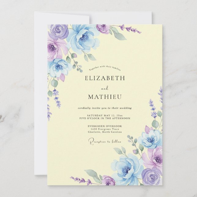 Pale Yellow Lilac Painted Wedding Invitation (Front)
