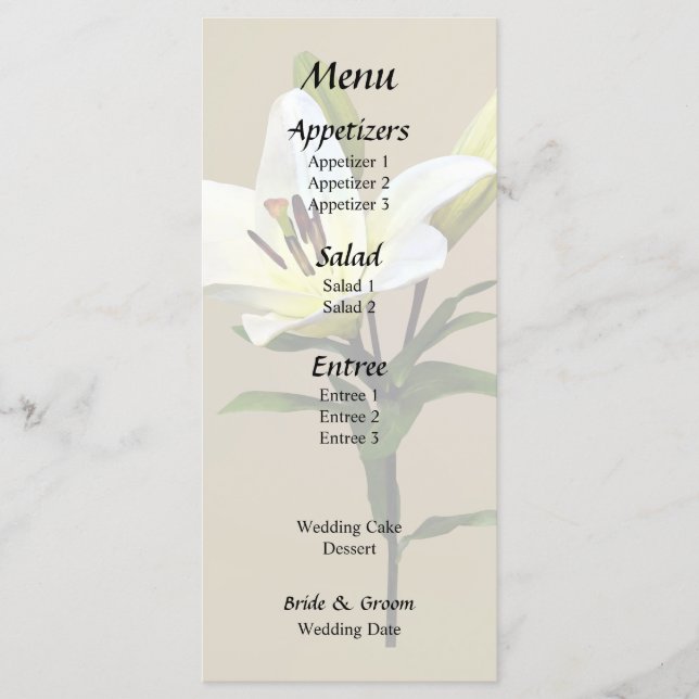 Pale Yellow Lily and Buds Menu (Front)