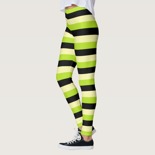Pale Yellow, Lime Green and Black Stripes Leggings (Left)