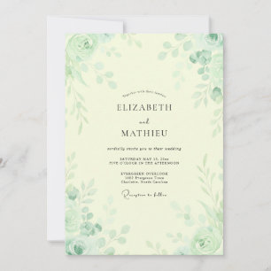 Pale Yellow Mint Foliage Eucalyptus Wedding Invitation
