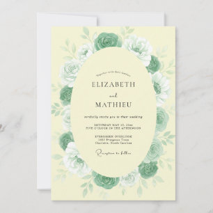 Pale Yellow Mint Rose Wedding Invitation
