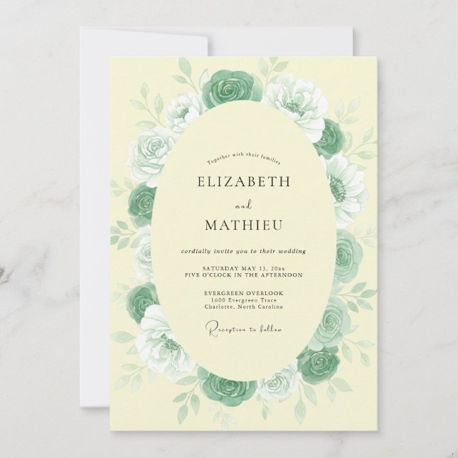 Pale Yellow Mint Rose Wedding Invitation (Front)