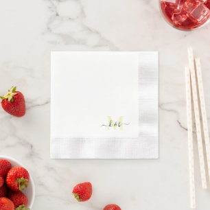 Pale Yellow Monogram Swash Script White Cocktail  Napkin