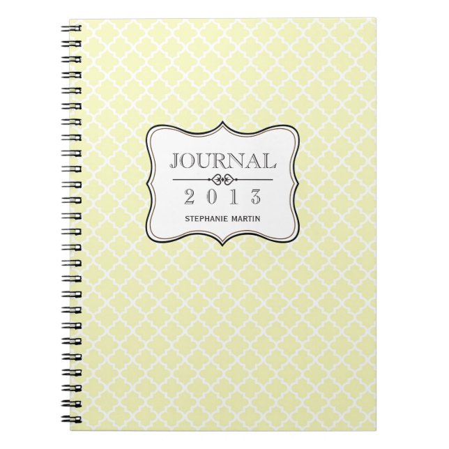 Pale yellow Moroccan tile personalised journal (Front)