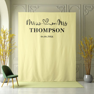 Pale Yellow Mr and Mrs Elegant Simple Backdrop Tapestry