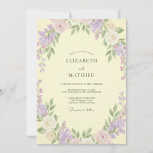 Pale Yellow Muted Lilac Petal Wedding Invitation