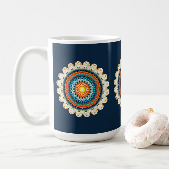 Pale Yellow Orange Mandala Mug (With Donut)