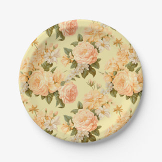 Pale yellow peach flowers paper plate