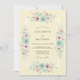 Pale Yellow Pink Anemone Wedding Invitation