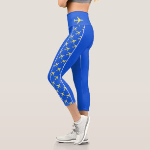 Pale Yellow Plane Aeroplane Aviation Fly Airways Capri Leggings