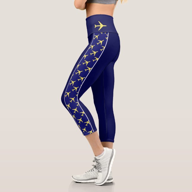 Pale Yellow Plane Aeroplane Aviation Fly Airways Capri Leggings (Left)