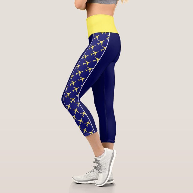 Pale Yellow Plane Aeroplane Aviation Fly Airways Capri Leggings (Left)
