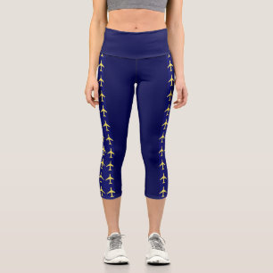 Pale Yellow Plane Aeroplane Aviation Fly Airways Capri Leggings