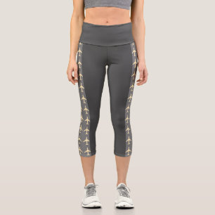 Pale Yellow Plane Airplane Aviation Fly Airways Capri Leggings