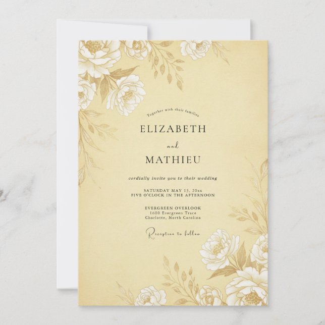 Pale Yellow Polished Floral Wedding Invitation (Front)