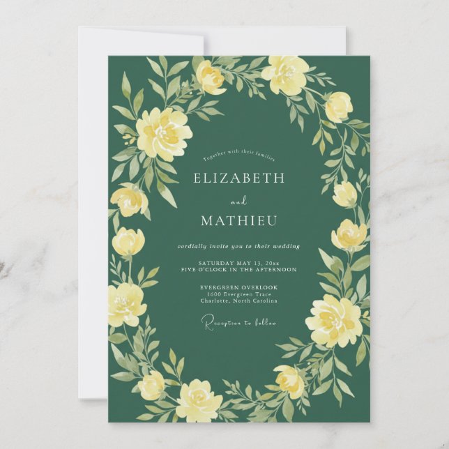 Pale Yellow Radiant Botanical Wedding Invitation (Front)