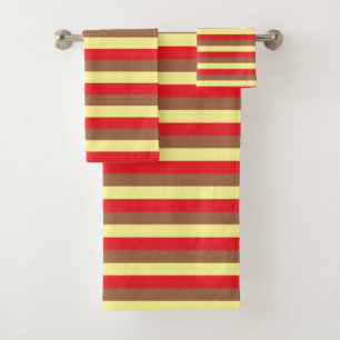 Pale Yellow, Red and Brown Stripes Bath Towel Set