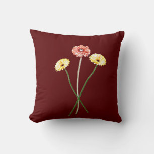 Pale Yellow Red Gerbera Flowers Bouquet Cushion