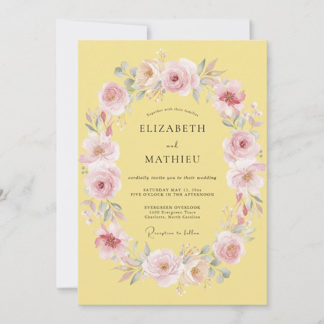 Pale Yellow Romantic Spring Wedding Invitation (Front)