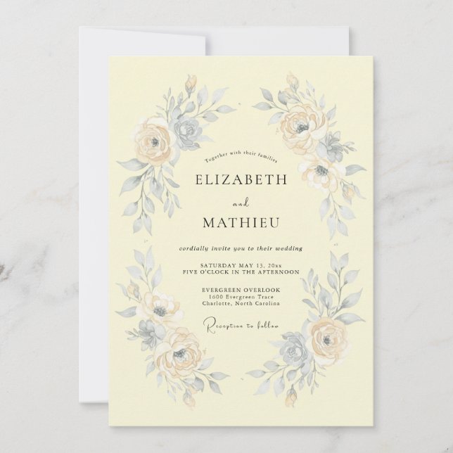 Pale Yellow Romantic Watercolor Wedding Invitation (Front)