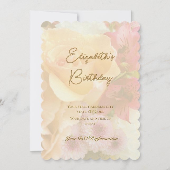 Pale Yellow Rose Birthday Invitation Card (Front)