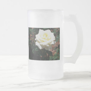 Pale Yellow Rose Frosted Glass Beer Mug