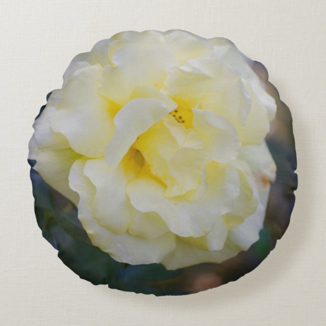 Pale yellow rose round cushion (Front)