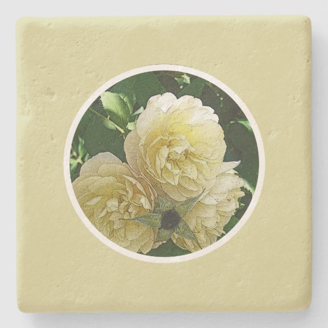 PALE YELLOW ROSES/PHOTOG. DIGITAL EFFECTS STONE COASTER (Front)