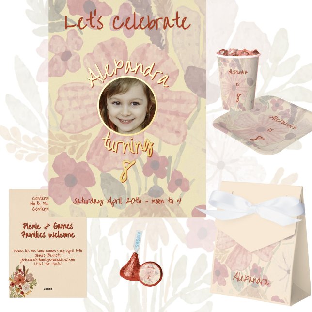 Pale Yellow & Rusty Red Watercolor Florals Paper Plate (Creator Uploaded)