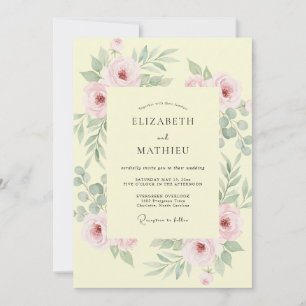 Pale Yellow Sage Leafy Wedding Invitation