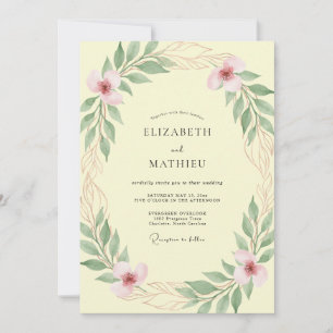 Pale Yellow Sage Petal Wedding Invitation