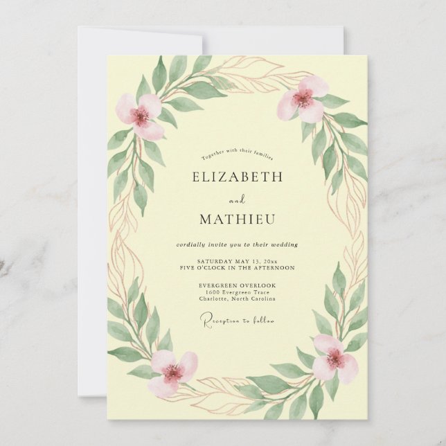 Pale Yellow Sage Petal Wedding Invitation (Front)