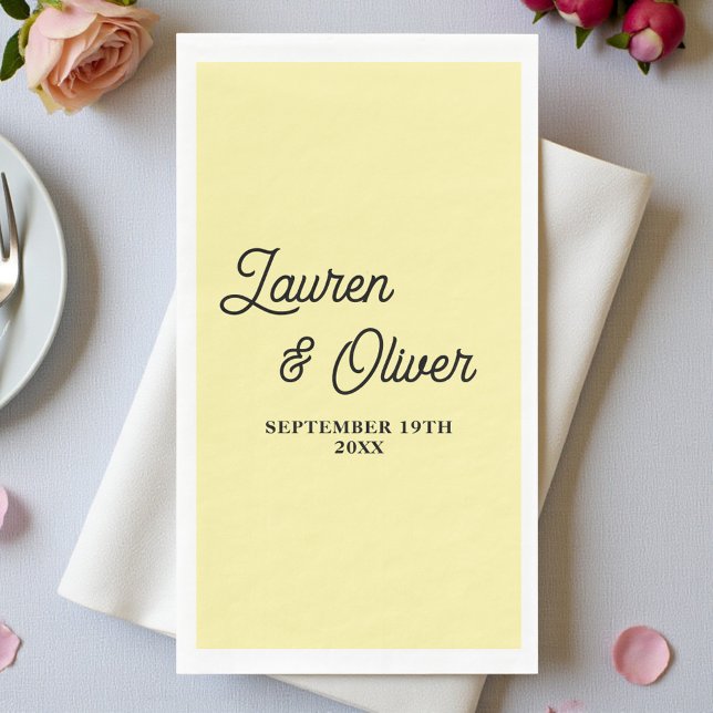 Pale Yellow Script Minimalist Wedding Napkin (Creator Uploaded)