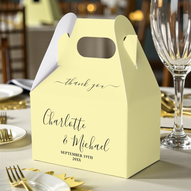 Pale Yellow Script Minimalist Wedding Thank You Favour Box (Creator Uploaded)
