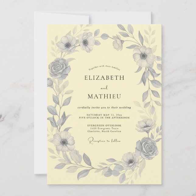 Pale Yellow Slate Wreath Wedding Invitation (Front)