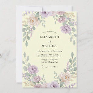 Pale Yellow Soft Lilac Petal Wedding Invitation