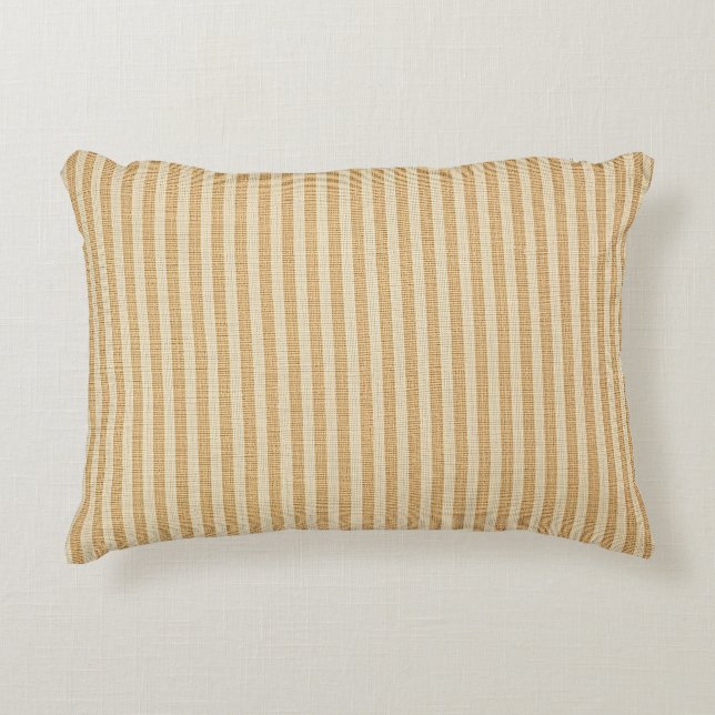 Pale Yellow Stripes Threaded Fabric Pattern Decorative Cushion (Front)