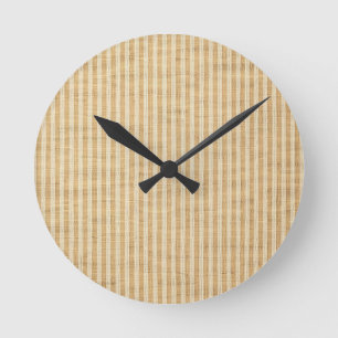 Pale Yellow Stripes Threaded Fabric Pattern Round Clock