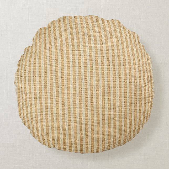 Pale Yellow Stripes Threaded Fabric Pattern Round Cushion (Front)
