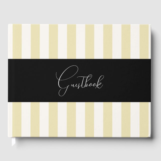 Pale Yellow Stripes Wedding Guest Book (Front)