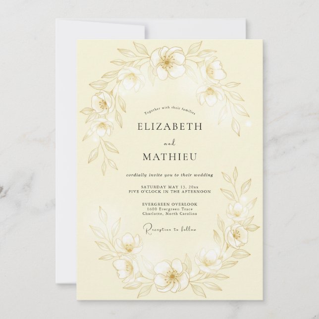 Pale Yellow Subtle Botanical Wedding Invitation (Front)
