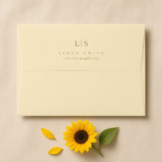 Pale Yellow Sunflower Monogram 50th Birthday Envelope