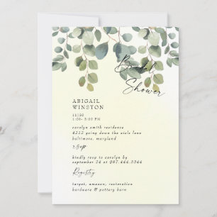 Pale Yellow Swash Eucalyptus Bridal Shower  Invitation