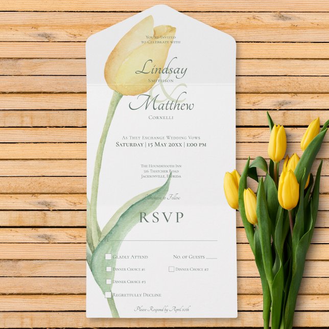 Pale Yellow Tulip Solo Modern Dinner All In One Invitation (Pale Yellow Tulip Solo Modern Dinner All In One Invitation)
