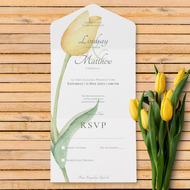 Pale Yellow Tulip Solo Modern No Dinner All In One Invitation (Pale Yellow Tulip Solo Modern No Dinner All In One Invitation)