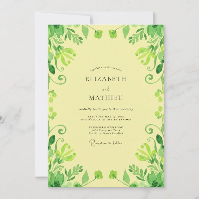 Pale Yellow Vine Wedding Invitation (Front)