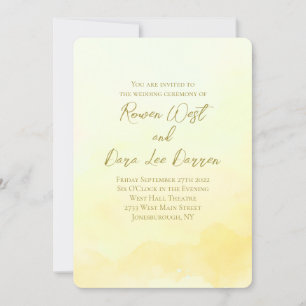 Pale Yellow Watercolor Ombre Painting Wedding Invitation