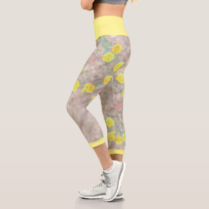 Pale Yellow Wild Meadow Flowers Stylised Leggings