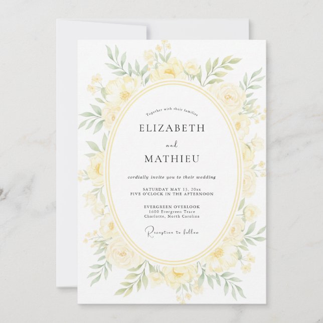 Pale Yellow Wreath Wedding Invitation (Front)